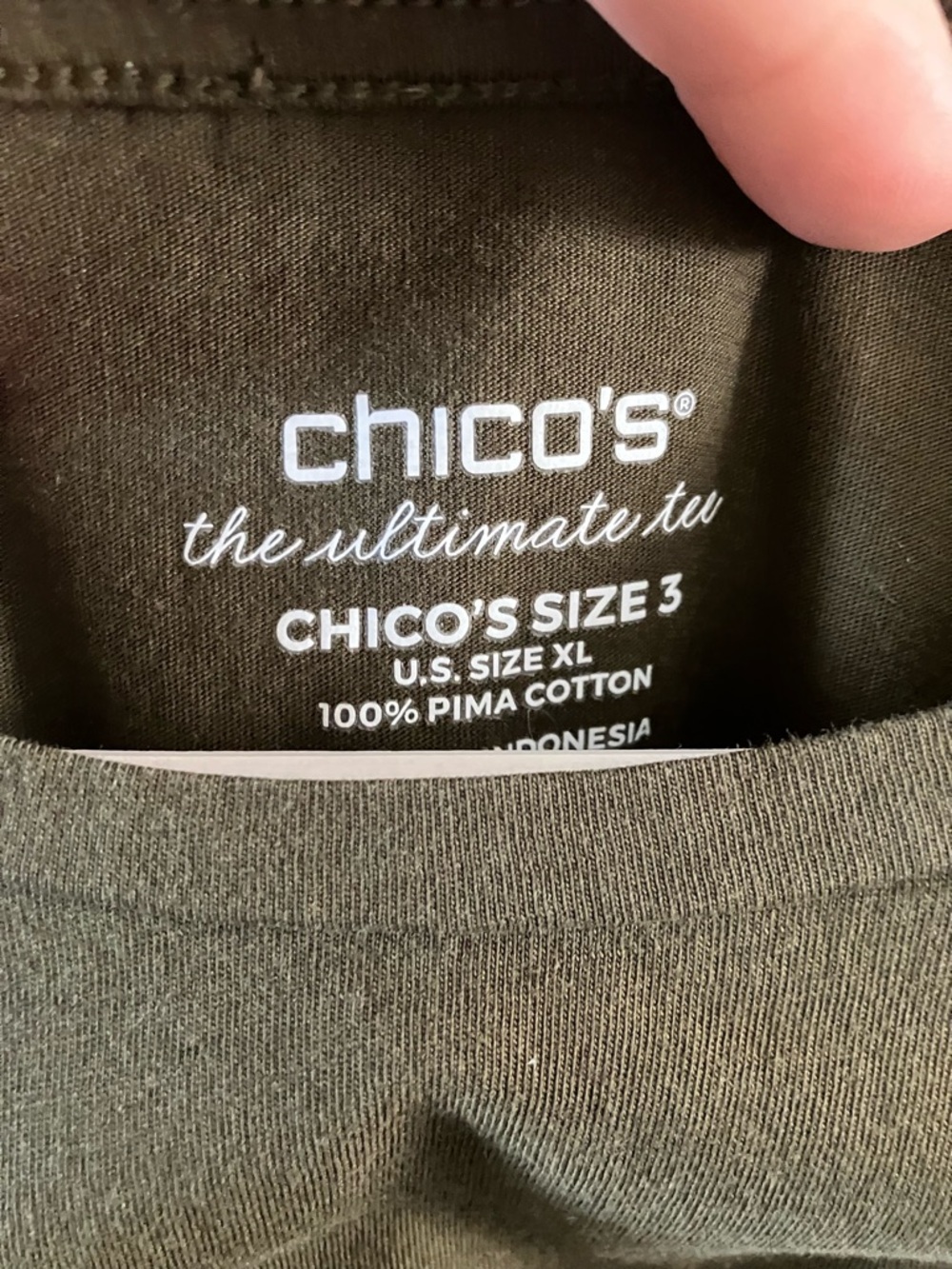 Chico's Olive Green Short Sleeve Crewneck Tee Size 3 - Picture 2 of 7